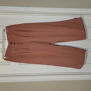 LOFT High Waist Wide Leg Boho Pink Pants with Button Fly, Size 6
